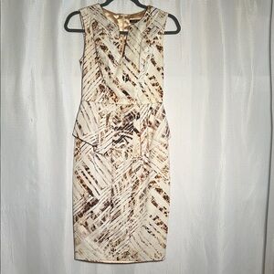 Black Halo Abstract Beige and Brown Midi Dress